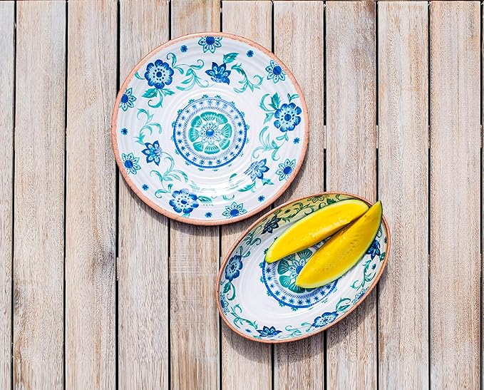 Rio Turquoise 8.5'' Durable Melamine Salad Plates, Shatter-Resistant and Dishwasher-Safe Indoor/Outdoor Dinnerware for Salads, Appetizers, Desserts, Side Dishes - Multicolor - Set of 6