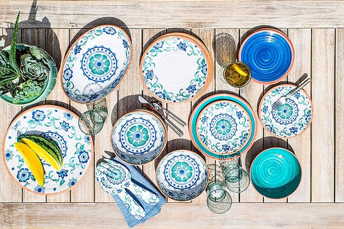 Rio Turquoise 8.5'' Durable Melamine Salad Plates, Shatter-Resistant and Dishwasher-Safe Indoor/Outdoor Dinnerware for Salads, Appetizers, Desserts, Side Dishes - Multicolor - Set of 6