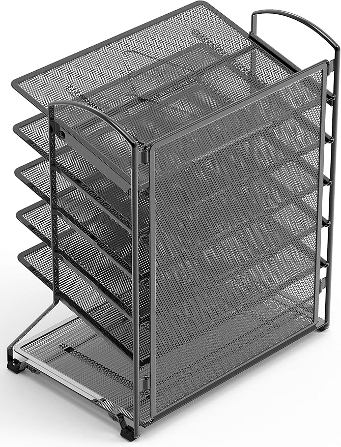 Simple Houseware 6-Tier Sliding File Organizer, Desk Letter Tray for Document and Mail Sorting, Black, 2 Packs
