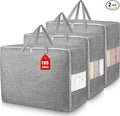 Extra Large Storage Bags, Folding Moving Comforter Blanket Storage Bags Closet Organizers and Storage Containers for Clothes with Clear Window for Bedding Pillow (Grey, 3 x 105L)
