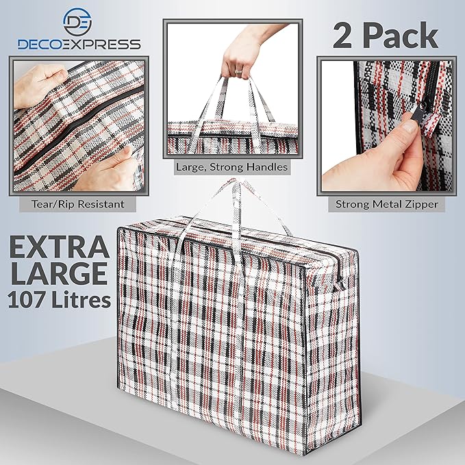2 Pack Heavy Duty Moving Bags with Strong Zipper & Carrying Handles, 107L/ 28 gal Large Durable Clothes Storage Totes, 88 lbs Packing Moving Boxes, Closet Organizers and Storage (29.9x23.2x29.4 IN)