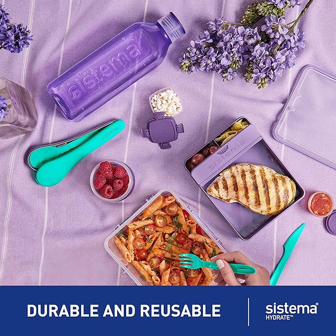 Sistema BPA Free Stackable Square Bottle, Assorted Colours, 475 ml