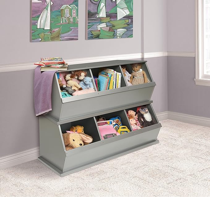 Badger Basket Stackable 3-Bin Storage Cubby - Modular Toy and Craft Organizer with Wide Mouth Bins, Expandable Design, Solid Panel Construction - Compatible with Other Units - Silver