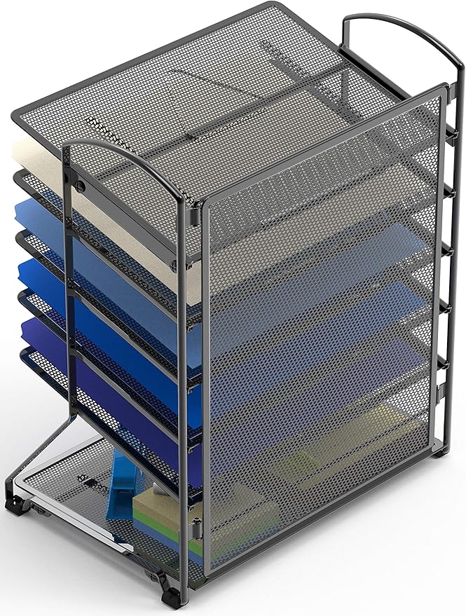 Simple Houseware 6-Tier Sliding File Organizer, Desk Letter Tray for Document and Mail Sorting, Black, 2 Packs