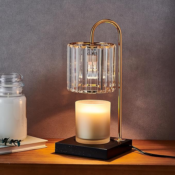 Mikasa 13.8 Inch Clear Glass Shade Electric Candle Warmer with Wood Base - Flameless Candle Melter for Home Decor, Safe Fragrance Diffuser Lamp, Fits Jar Candles Up to 4 Inches, 50W Halogen Bulb